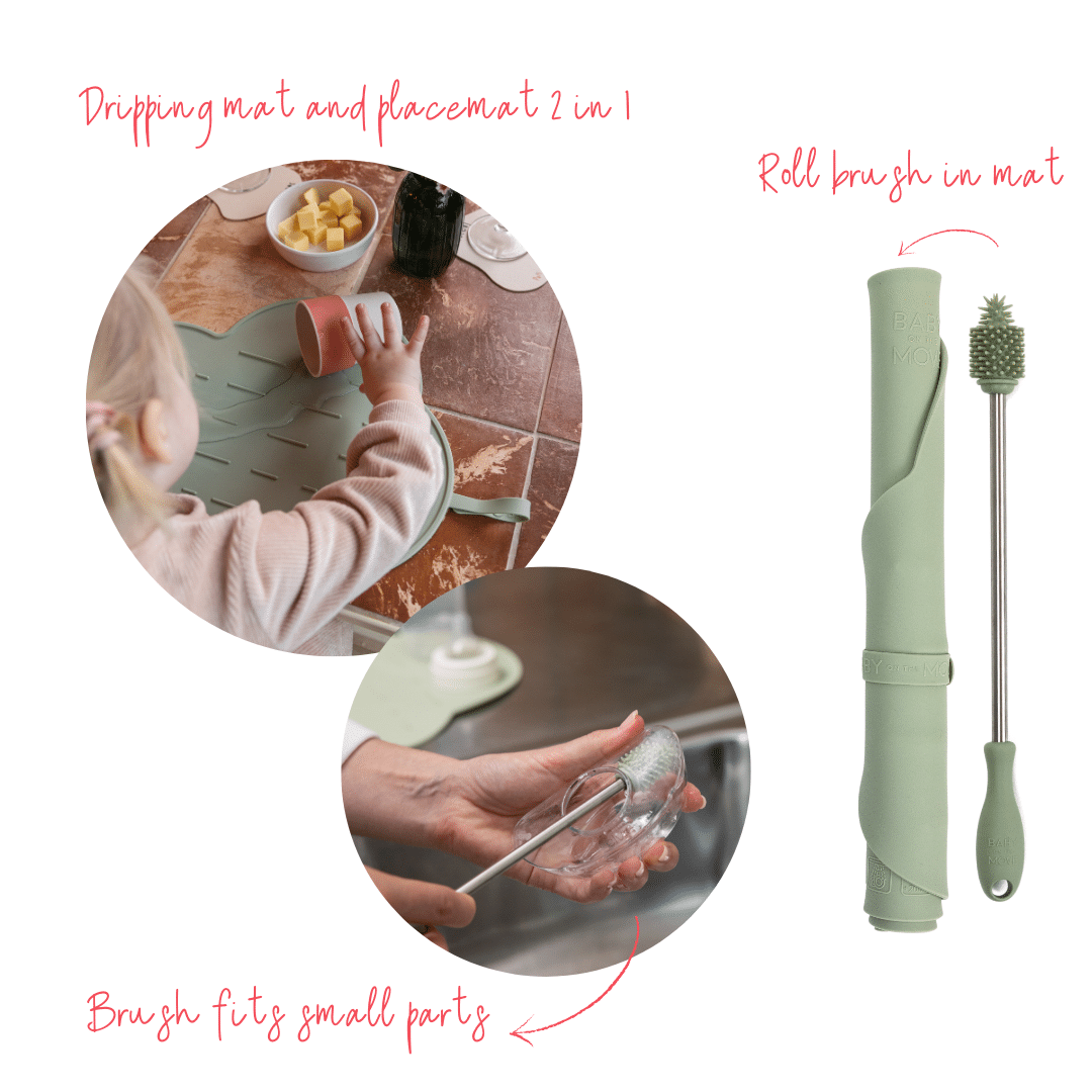 Baby on the Move - Yummy Clean Set - Afdruipmat en borstel - Aspen