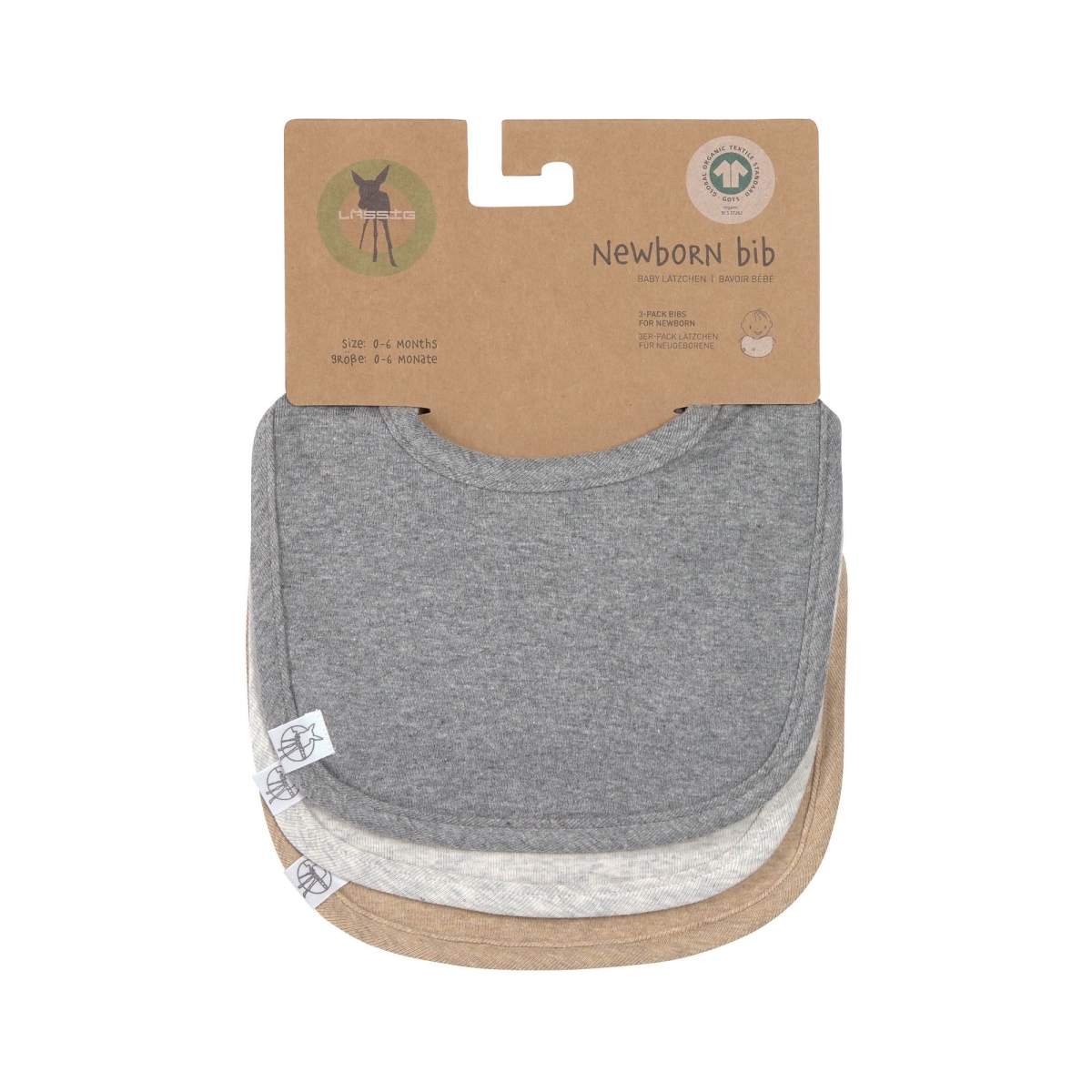 Lässig - Babyslabbetjes (3 stuks) GOTS dark grey/light grey/nature melange