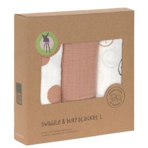 Lässig - Swaddle & Burp Blanket L Tiny Smile maple,, 3 pcs ass., 85 x 85 cm