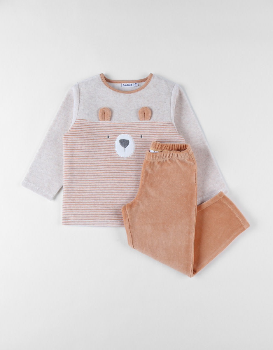 Noukie's - Corduroy fluwelen gemêleerd beige pyjama, beer