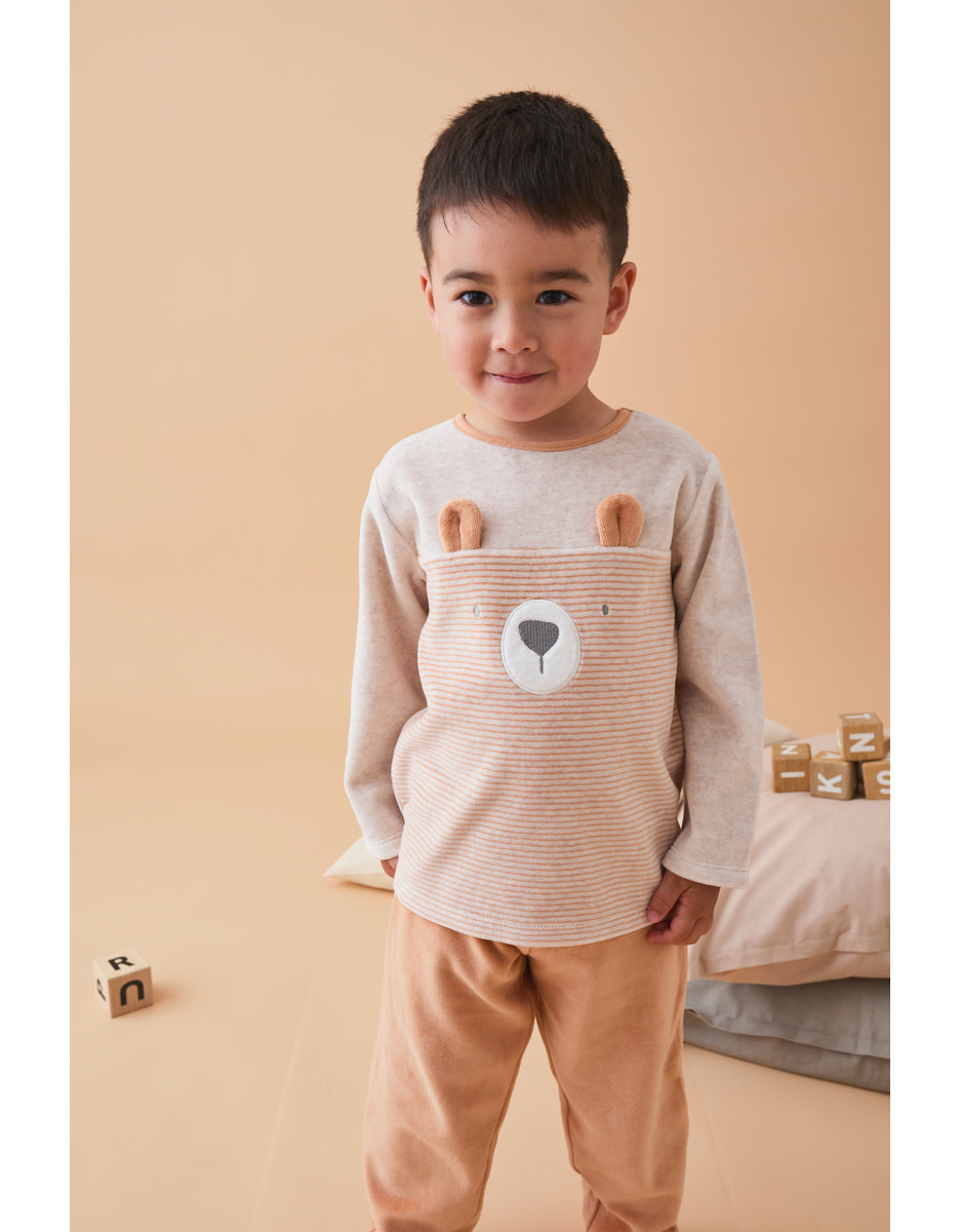 Noukie's - Corduroy fluwelen gemêleerd beige pyjama, beer