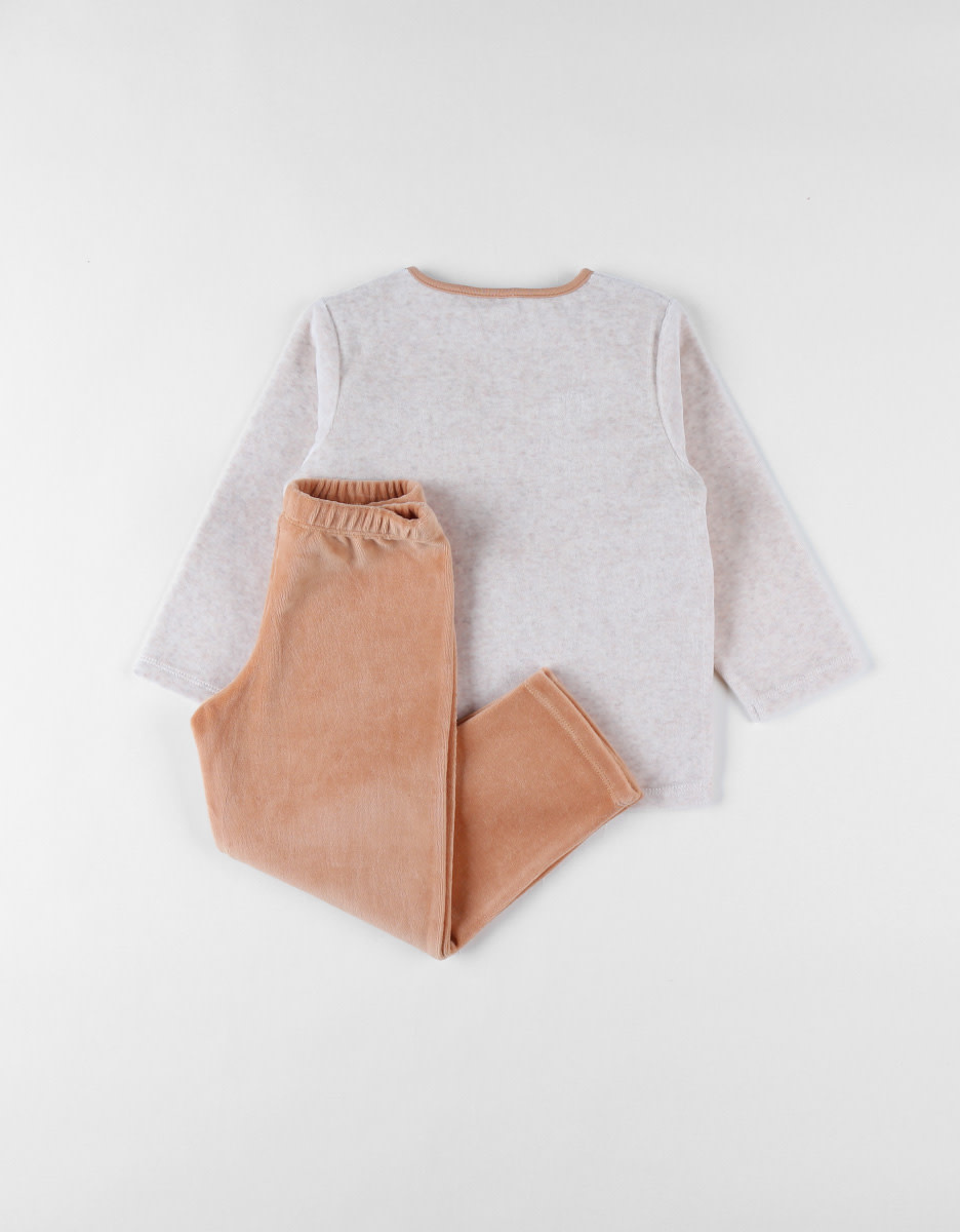 Noukie's - Corduroy fluwelen gemêleerd beige pyjama, beer