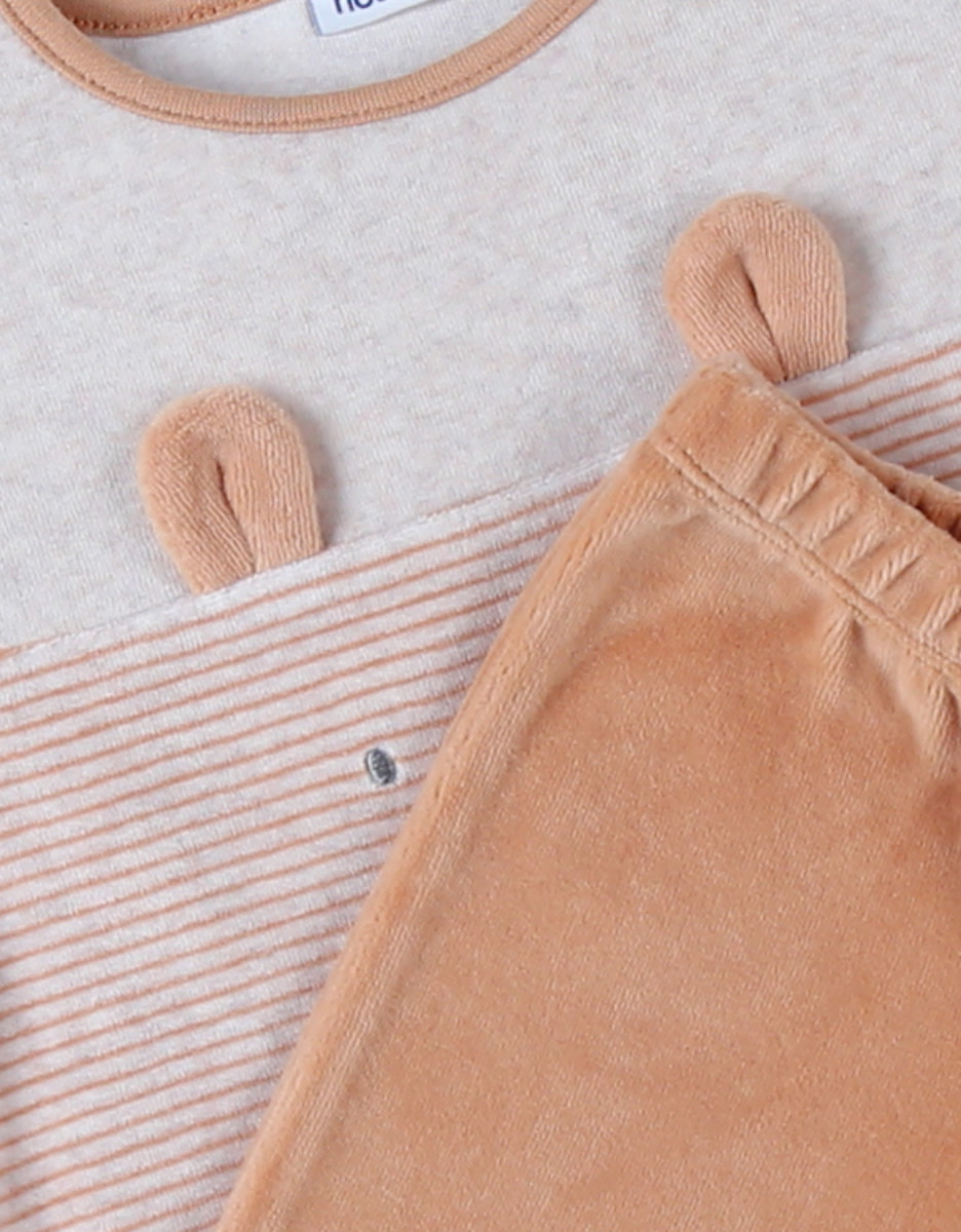 Noukie's - Corduroy fluwelen gemêleerd beige pyjama, beer