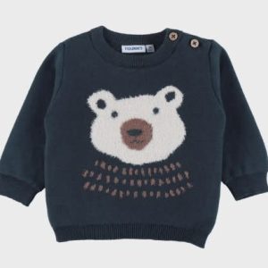 Noukie's - Marineblauwe gebreide trui met berenpatroon