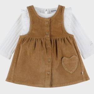 Noukie's - Set van bruin corduroy kleedje + wit tshirt