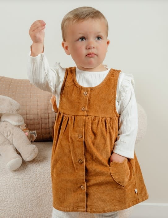 Noukie's - Set van bruin corduroy kleedje + wit tshirt