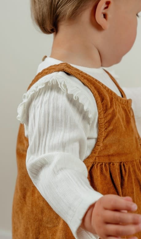 Noukie's - Set van bruin corduroy kleedje + wit tshirt