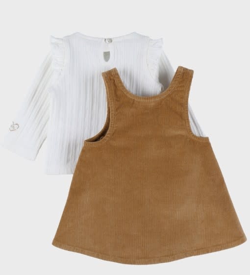 Noukie's - Set van bruin corduroy kleedje + wit tshirt