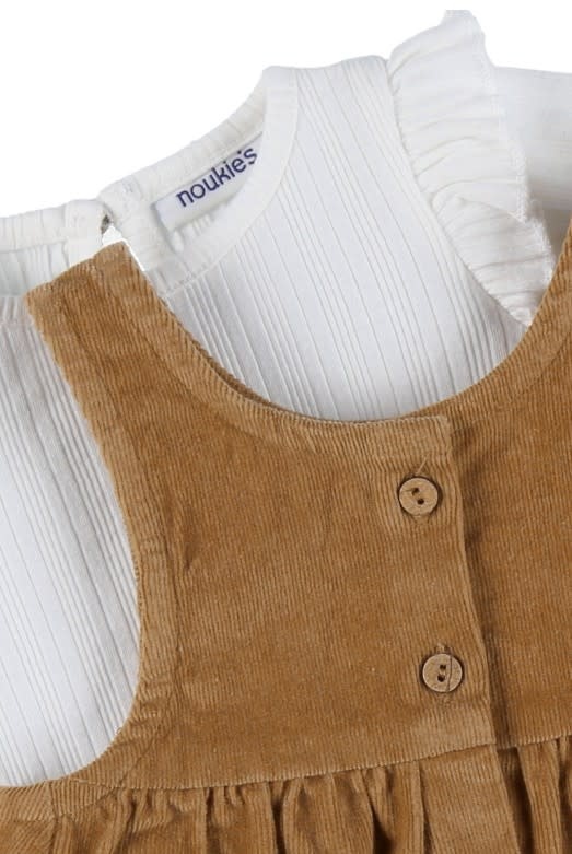 Noukie's - Set van bruin corduroy kleedje + wit tshirt