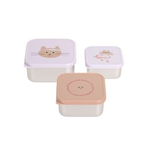 Lässig - Snackbox Stainless Steel 3 pcs - Tiny Team - Cat