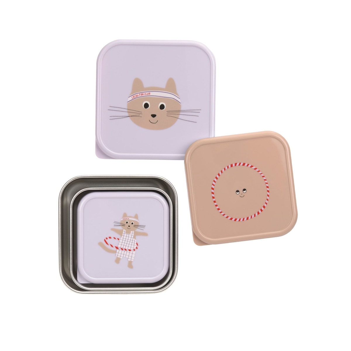 Lässig - Snackbox Stainless Steel 3 pcs - Tiny Team - Cat