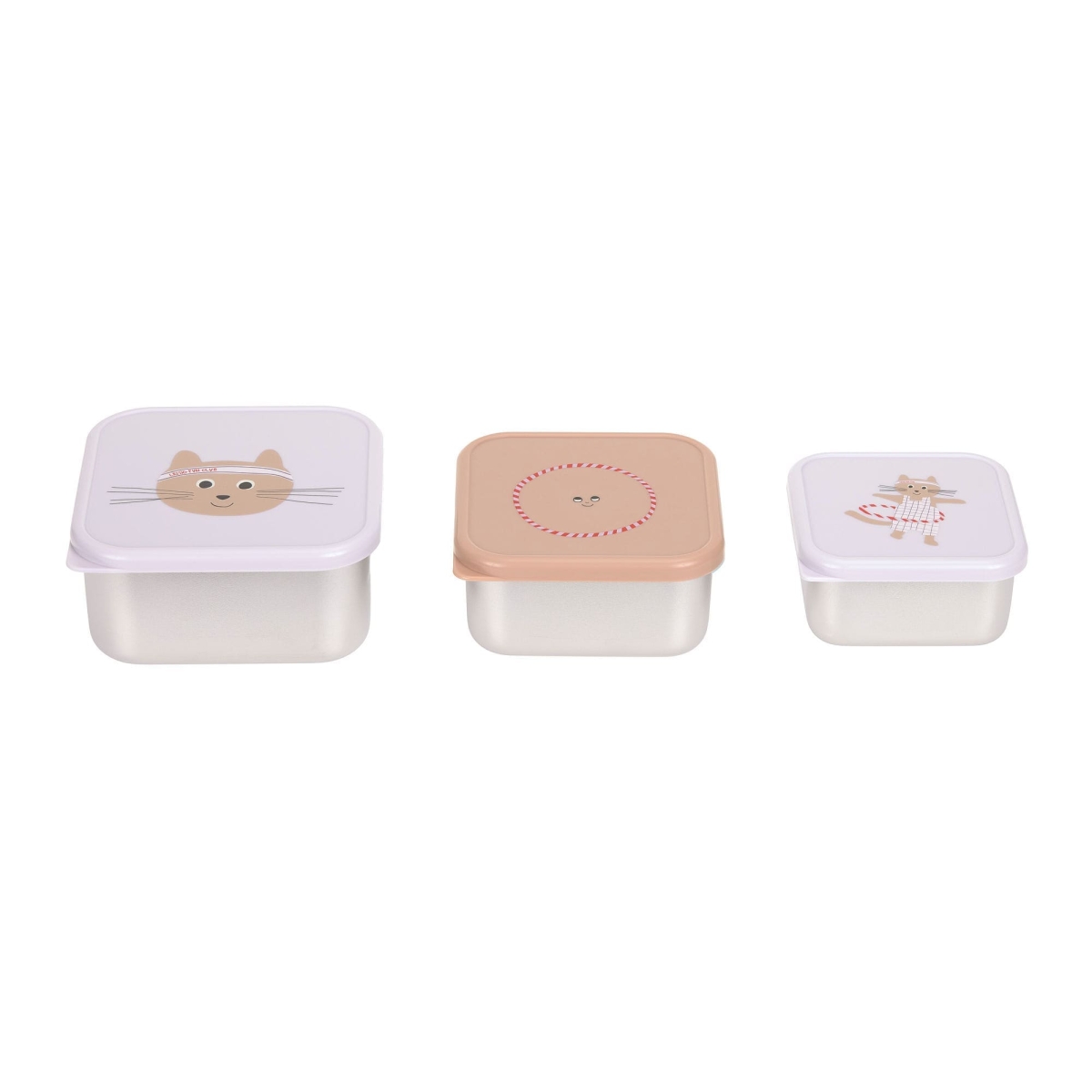 Lässig - Snackbox Stainless Steel 3 pcs - Tiny Team - Cat