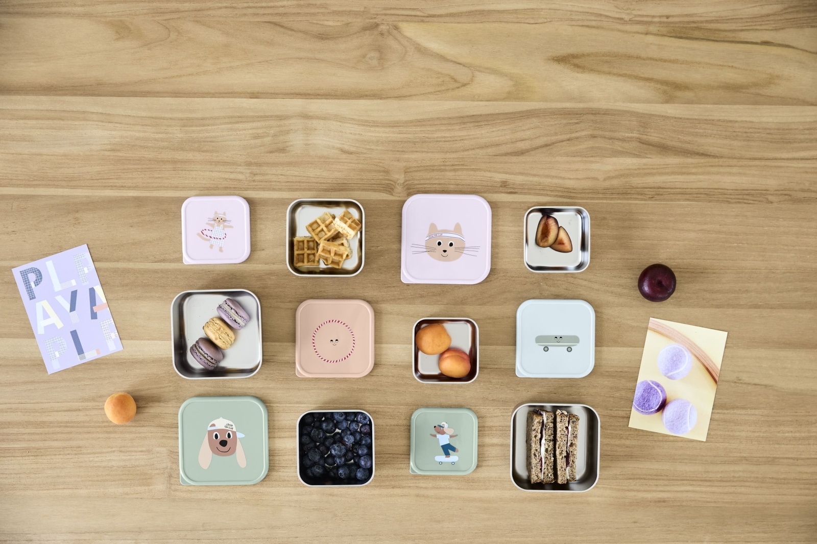 Lässig - Snackbox Stainless Steel 3 pcs - Tiny Team - Cat