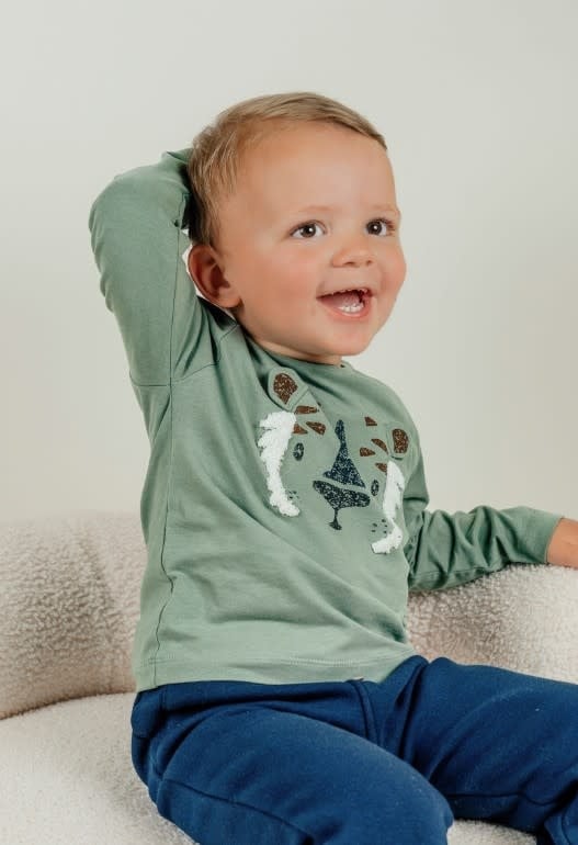 Noukie's - Groen jersey T-shirt met lange mouwen en tijgerprint