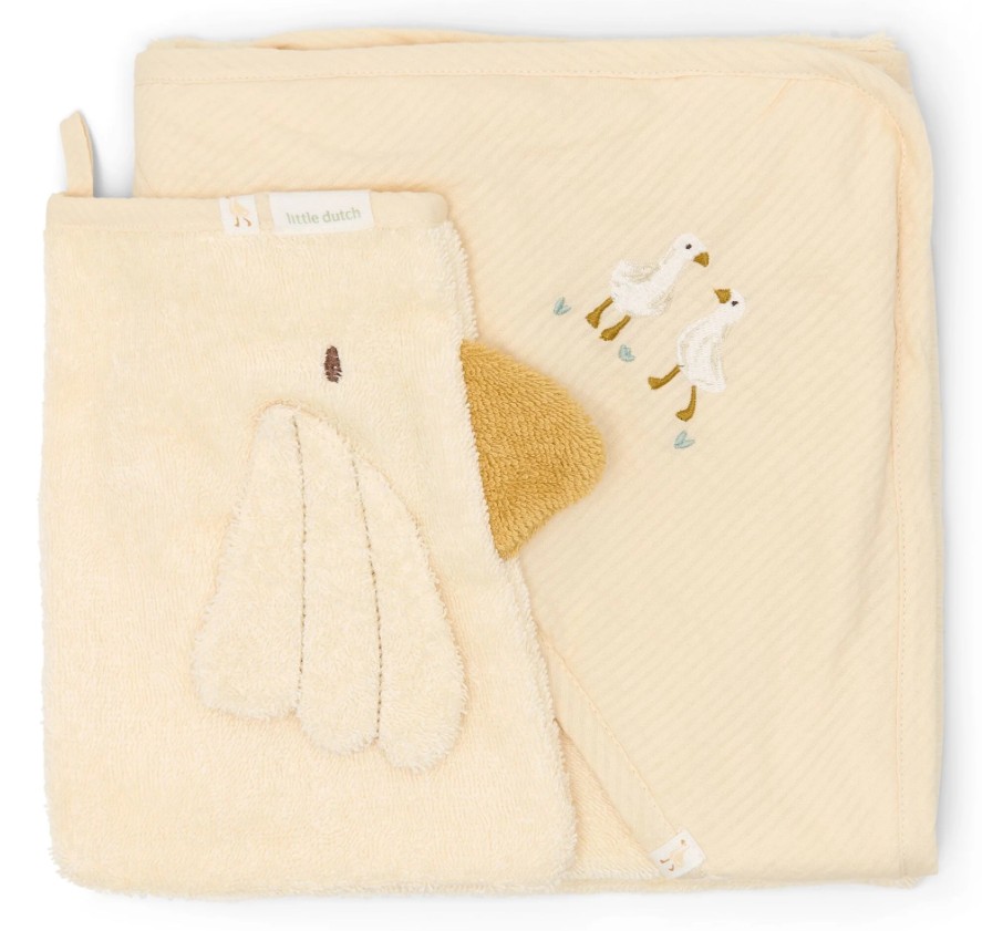 Little Dutch - Newborn Naturals - Little Goose - Badcape en washandje